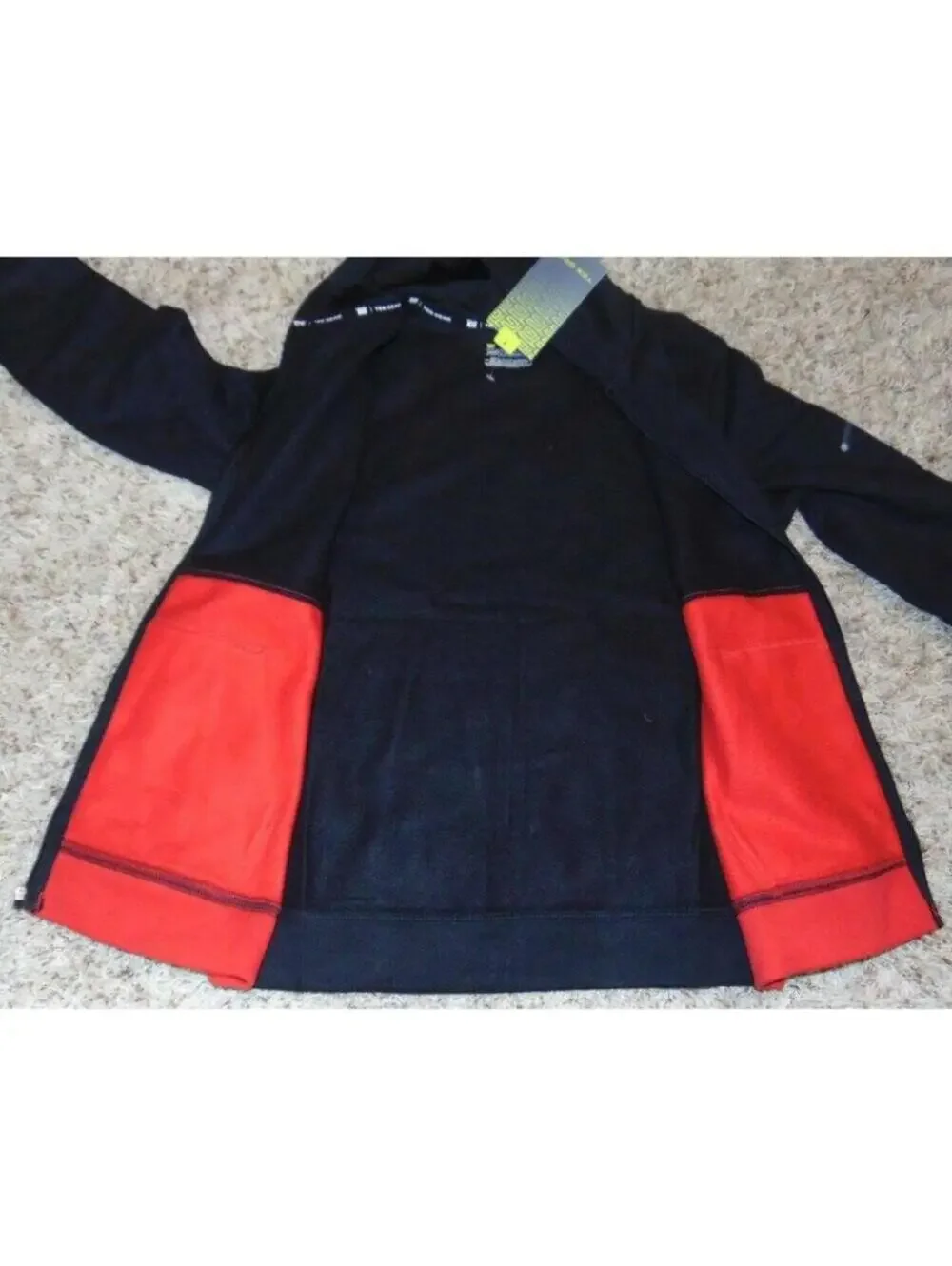 Tek Gear Hoodie Jacket Boys 8 Black Red Fleece Lined Full Zip Up Husky